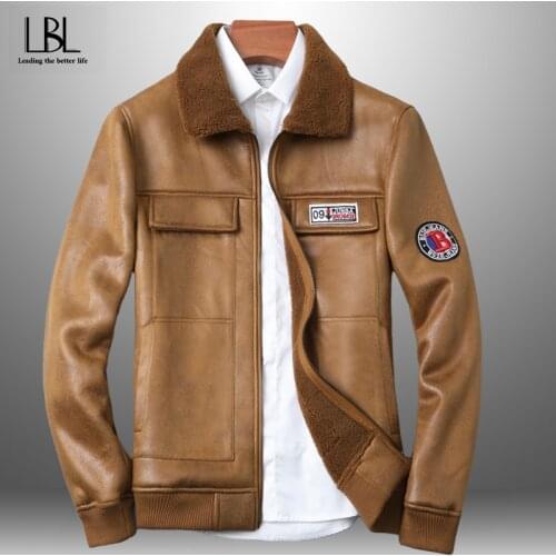 Mens Fleece Leather Jackets Warm Thick Outwear Man Windbreaker Fur Collar Coat Male Fashion Winter Fleece Coat High Quality New