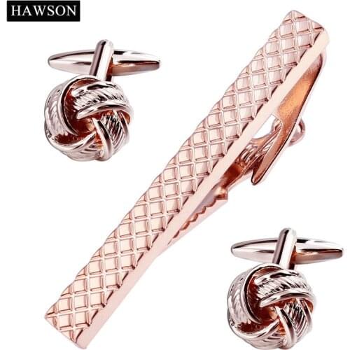 Mens Rose Gold Cuff links Simple Tie Bar Necktie Pin CuffLinks Set With Box Metal Cuff Button for Shirt