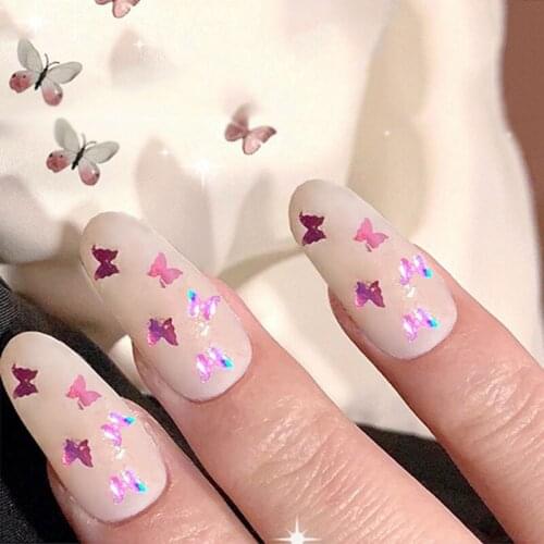 Fake Nails Butterfly White Wear Nail Stickers Finished Nail Stickers 24 Nail Stickers With Glue Breathable and Durable SANA889