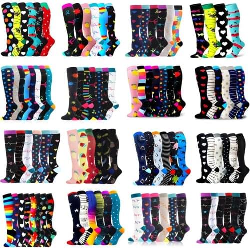 5/6/7 Pairs Compression Stocking Women Knee High Edema Anti Fatigue Diabetes Varicose Veins Running Sports Compression Socks
