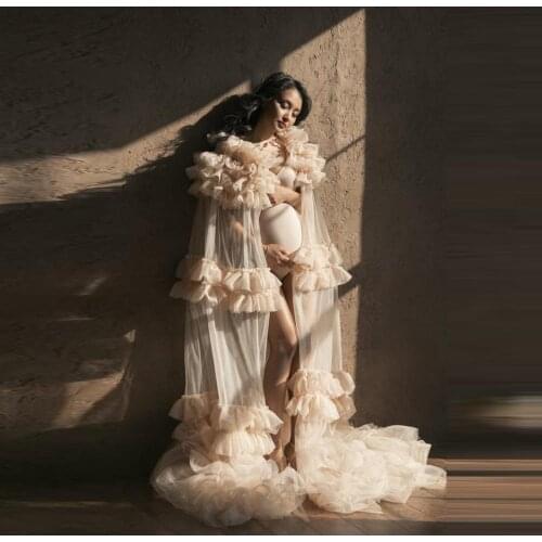 New Arrival Bridal Maternity Cloak Ruffled Long Length Women Tulle Maternity Dresses For Party Prom Tulle Gowns