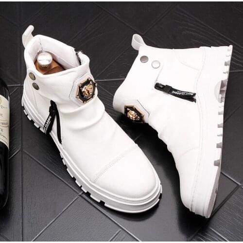 New platform white loafers high-end leather boots anti-wrinkle high-top boots party wedding shoes high-end punk comfort shoe