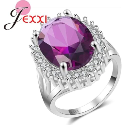 Wholesale Price 925 Sterling Silver Finger Rings With Purple Cubic Zircon Austrian Crystal Wedding # Engagement Ring