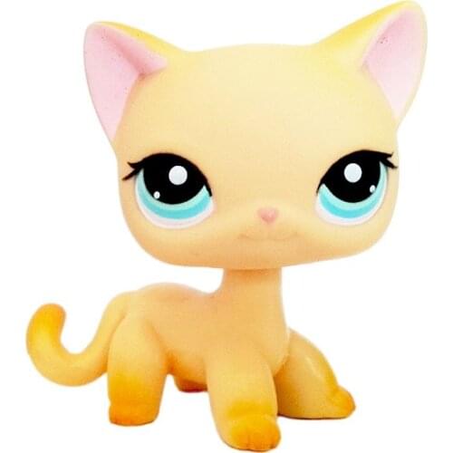 LPS CAT original pet shop cute toys Standing Short Hair Cat #339 yellow Kitten Blue Eyes cute rare child Gift free shipping