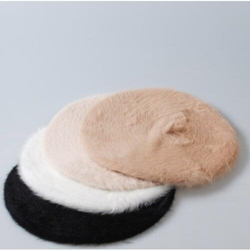 Autumn Winter Women Rabbit fur Berets Plain Blank Hat Casual Girls Soft Warm Ivy Cap
