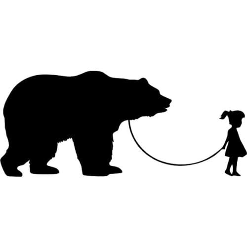 Personalized Car Stickers Girl Walking A Bear Decorative Animal Car Stickers Vinyl Car Body Decal Black/Silver