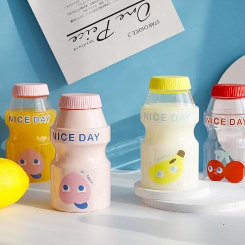 Portable Transparent Diagonal Water Bottle Summer Ins Wind Cute Cartoon Plastic Cup Student Japan Cup Female