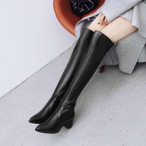 PXELENA Rome Riding Thigh High Boots Women Block High Heels Over The Knee Boots Ladies Shoes Party Dress Office Slim Fit 34-43