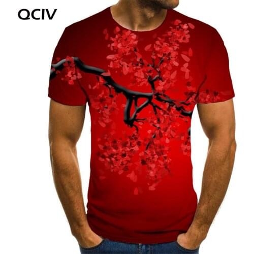 QCIV Cherry Blossoms T-shirt Men Red Funny T shirts Romantic Anime Clothes Love T-shirts 3d Mens Clothing T shirts Fashion Male