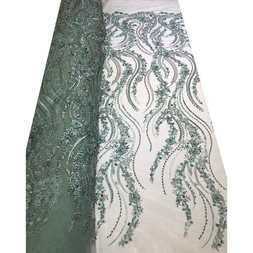 Pink/Purple/Coffee/Green/Apricot/Gray Blue Gorgeous French Net Floral Heavy Beaded Embroidery Lace Fabric for Sewing Party Dress