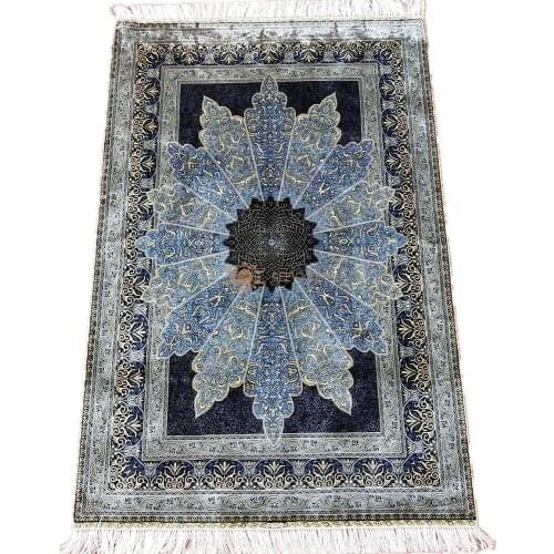 Seeykeep™ 4x6ft Floral With Exquisite Blue Cordoba Mezquita Dome Pattern Silk Handknotted Rug-NY3016243