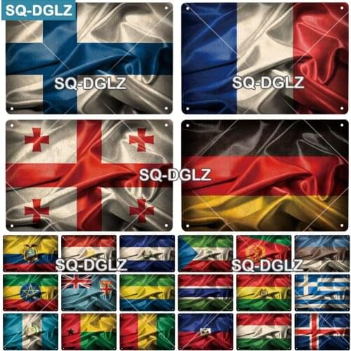 [SQ-DGLZ]E-I Country Flag Metal Sign Vintage Plaque National Plate Decor For Pub Bar Wall Decor Tin Sign Travel Poster