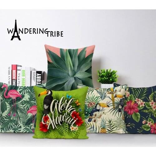 Flamingo Tropical Cushion Cover Green Jungle Leaf Linen Throw Pillow Case Plant Sofa Bed Home Decorative Pillows Covers Kissen