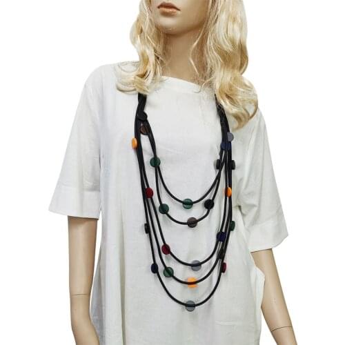 YD&YDBZ Multi Layer Small Round Wooden Necklace For Women Punk Style Rubber Rope Nomination Choker Necklaces Sweater Chain Long