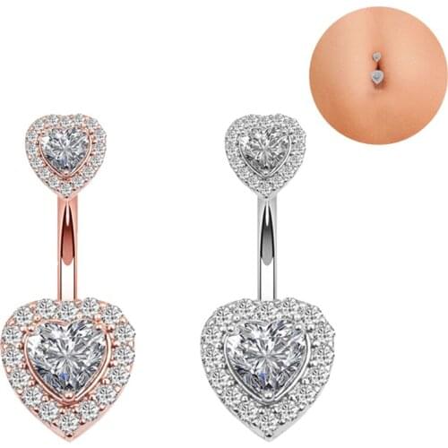 1pc Heart Navel Piercing Belly Button Rings Bar Crystal Zircon Dangling Ombligo Stud Barbell for Woman Sexy Body Jewelry 14G