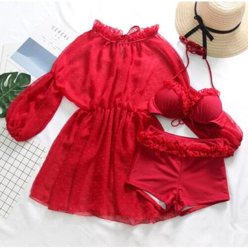 2021 New Women Padded Bikini Set Swimwear with Cover-Up Push Up Bathing Suit Swimming Holiday Wear Summer Sexy Swimsuit Biquini