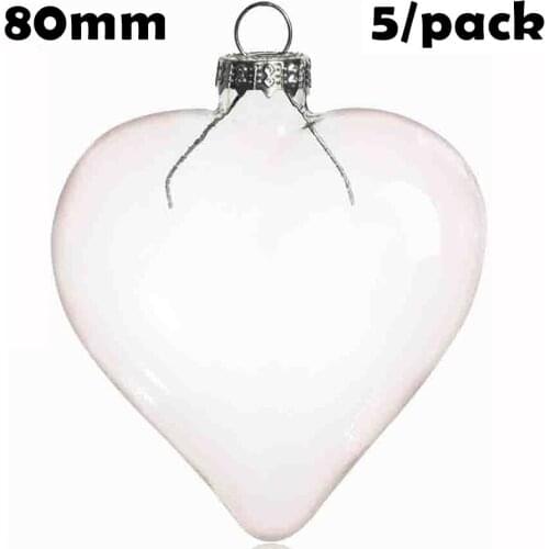 Promotion - DIY Paintable Transparent Clear Christmas Ornament Decoration 80*70mm Glass Heart, 5/Pack