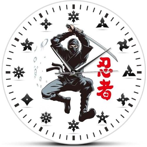 Fighting Martial Arts Ninja Stars Japanese Ninja Warrior With Swords Wall Clock Weapon Timepieces Art Decorative Wall Watch