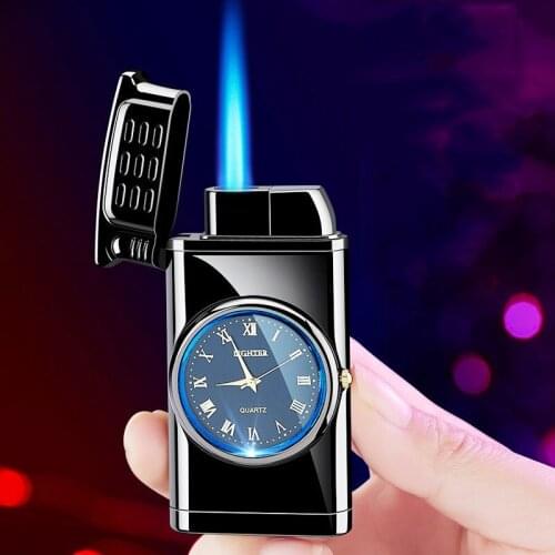 Two-in-One Watch Electronic Lighter Windproof Metal Turbo Butane Gas Cigar Pipe Creative Fashion Lighter Smoking Gadgets For Men