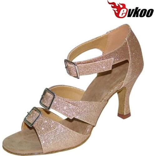 Evkoodance Nubuck Leather Popular High Heel 6cm 7cm Latin Dance Shoes For Khaki And Black Color Evkoo-021