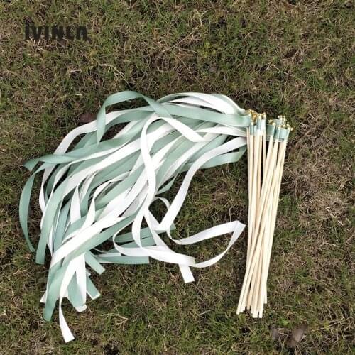 Hot Selling 50pcs/lot white and green Wedding Wands With Bell For Wedding Decoration