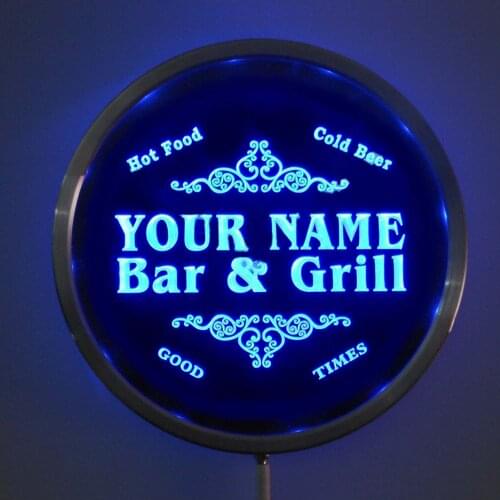Rs-u-tm Custom LED Neon Round Signs 25cm/ 10 Inch - Personalized Bar & Grill Sign RGB Multi-Color Remote Wireless Control