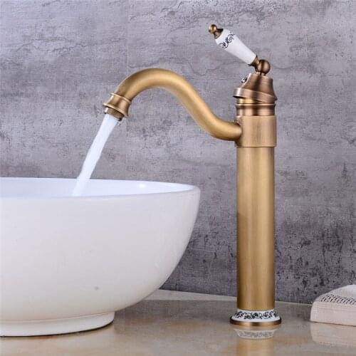 Basin faucet brass Tall bathroom sink faucet Antique mixer wash basin taps with single handle 360 degree swivel spout