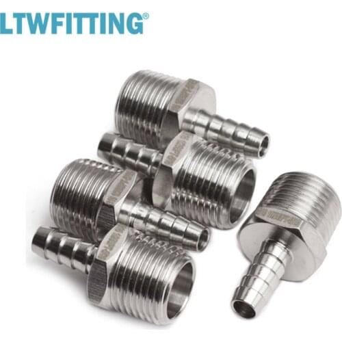 LTWFITTING Stainless Steel 316 Barbed Fitting Connector 1/2-Inch Male BSPT x 5/16-Inch (8mm) Hose Barb Fuel Gas