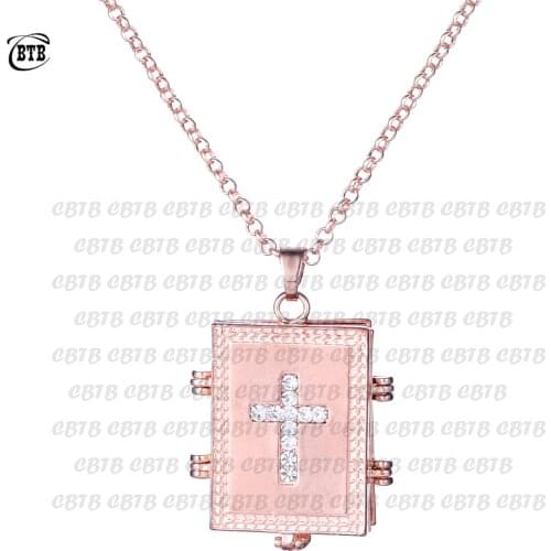Square Bible memory photo locket rose gold family 4 photos pendant chain necklace collection jewelry gift