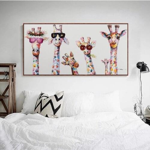 Cute Cartoon Giraffe Animal Poster Painting Prints HD Pictures Printed on Canvas Used for Boy Room Home Aesthetics Decor