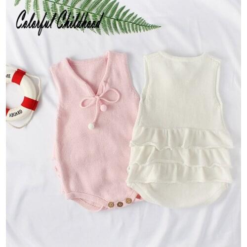 Lovely cozy baby girls sleeveless romper baby toddler handmade knitted jumpsuit infant overalls children Sunsuit Outfits