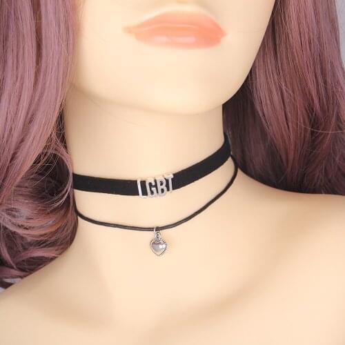 Fashion LGBT Choker Necklace heart Charm Pendant Velvet handmade Collar Gothic Jewelry choker for women accessories