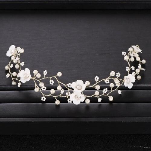 Trendy Flower Tiara Pearl Gold Headband Wedding Hair Accessories Prom Handmade Headdress Bride Hair Accessories Wedding Tiara