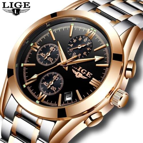 Mens Watches LIGE Top Brand Luxury Military Sport Watch Men Business Quartz Chronograph Waterproof Gold Clock Relogio Masculino