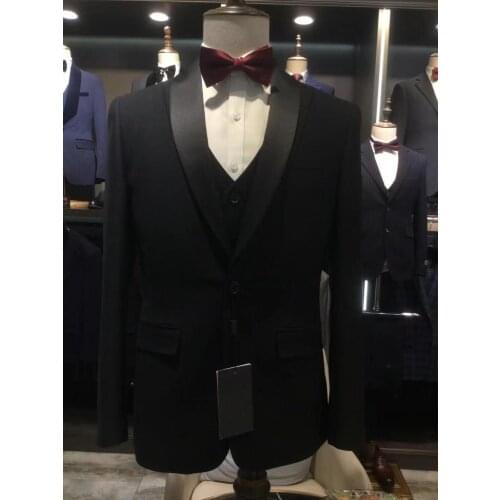 2021 Custom made plus size suits Fashion black wedding suit for men slim fit 3 piece formal groom best man party business Blazer