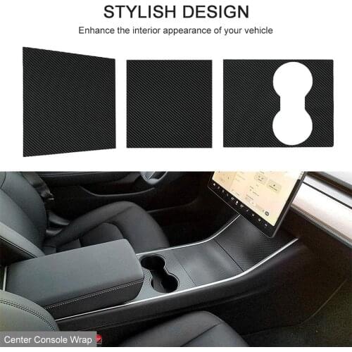 Car Center Console Wrap Kit Sticker Dashboard Matte Carbon Fiber Black For Tesla Model 3