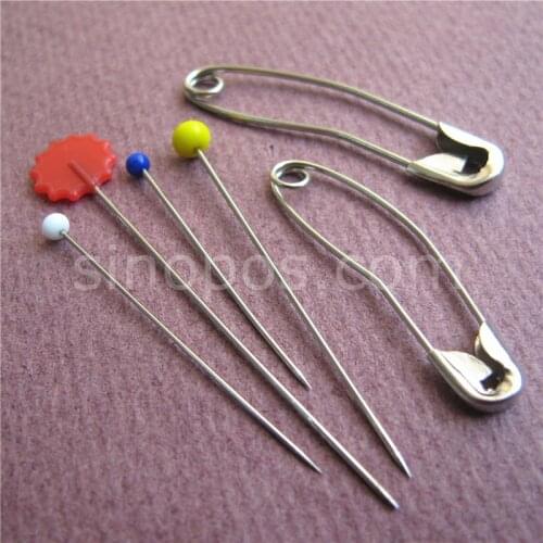 Quilting Pins Kit 250 pcs, steel curved safety basting pins + glass head quilt needles + flower headed quilters spotting pins