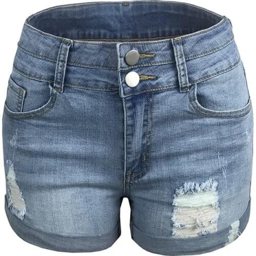 New Summer Girls Jeans In 2021 European And American Trend Hole Curling Elastic High Waist Jeans Shorts Womens Hot Pants C058