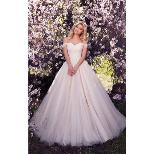 Ruby Bridal Ball Gown Wedding Dress Champagne Tulle Pleats Beaded Bridal Gown Off Shoulder Lace-Up robe de mariee vestido novia