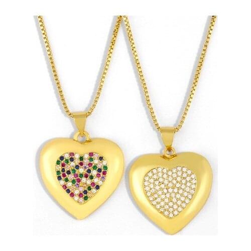 Heart multicolor micro pave cz zircon cubic zirconia necklace copper Clavicle gold plated Snake Chain Choker Pendant hdg2s