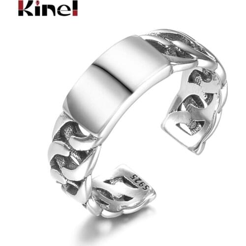 Kinel 925 Sterling Silver Simple Retro Thai Silver Twist Open Adjustable Ring Stackable Finger Ring Vintage 925 Silver Jewelry