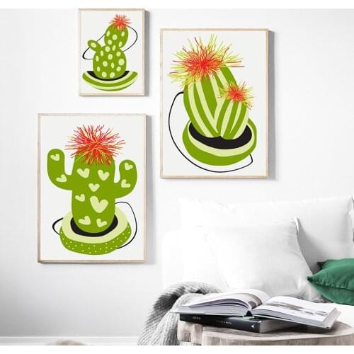 Contemporary Art Botanical Wall Art Abstract Cacti Drawing Poster Nordic Canvas Prints Modern Painting Living Room Decoration