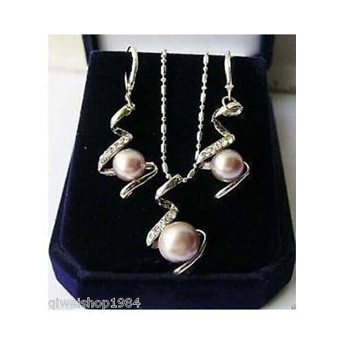 Su409 new Style Hot sale***Pink pearl Jewellery necklace earring set Fashion Wedding Party Jewellery