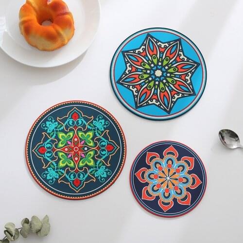 Thick Ethnic Printed Kitchen Placemat Dining Table Mat Coaster Cotton PVC Polyester Pads Bowl Coaster Decoration