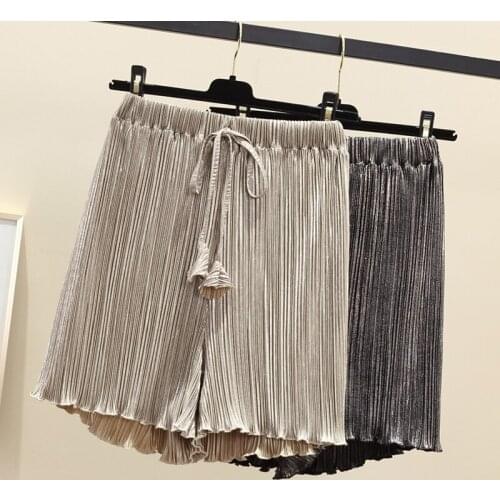 Womens shorts 2020 Summer New Elastic Waist Drawstring Pleated Casual Wide Leg shorts Ladies Fashion Loose casual shorts4XL K37