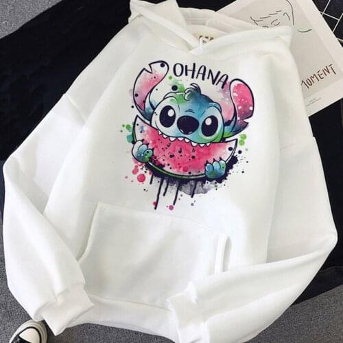 Stitch Ohana Hoodies Women Kawaii Disney Cartoon Lilo Stitch Graphic Streetwear Anime Unisex Korean Style Sweatshirts Female