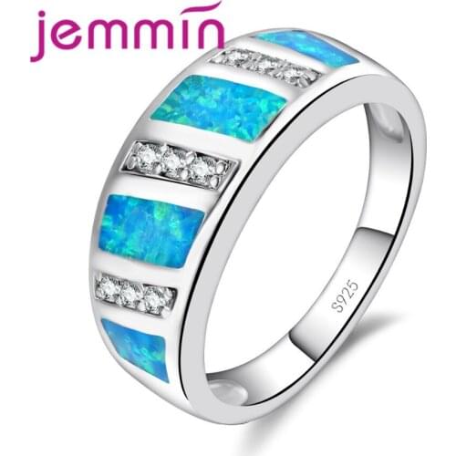 Fashion Blue Fire Opal Rings For Women Wedding Engagement Band Jewelry 925 Sterling Silver Female Opal Ring