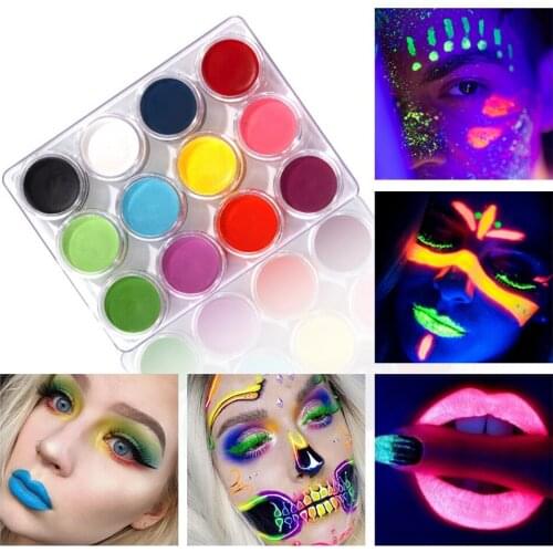12 Colors Halloween Face Fluorescent Graffiti Material Matte Color Eyebrow Cream Lip Mud Facial Makeup Palette