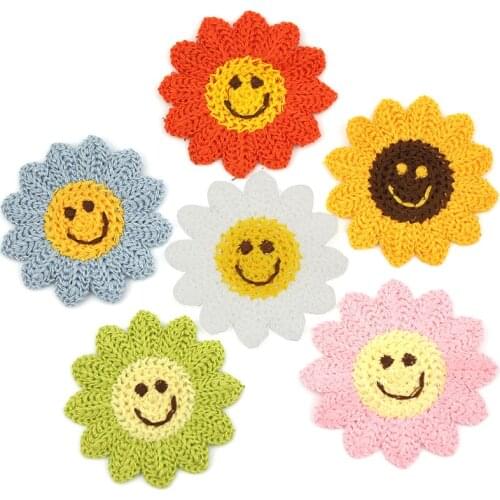 18Pcs 6.5cm Woolen yarn Smile Flower Appliques for crafts headwear Accessories DIY Hair Clip Decor supplies Sewing patches