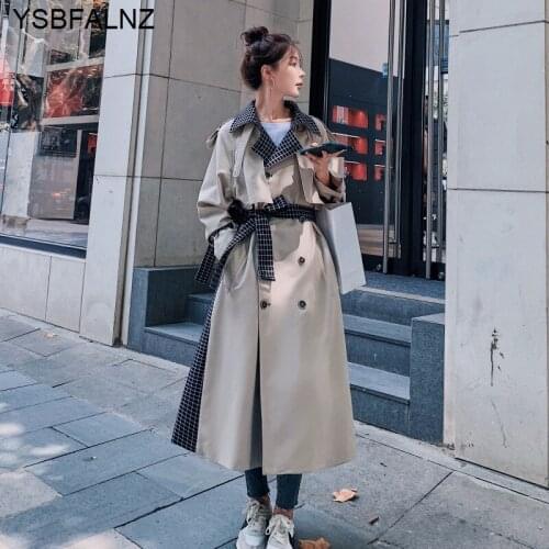 2021 Female Windbreaker Autumn Fashion Womens Trench Coats England Style Plaid Long Sleeve Slim Lapel Long Length With Belt New